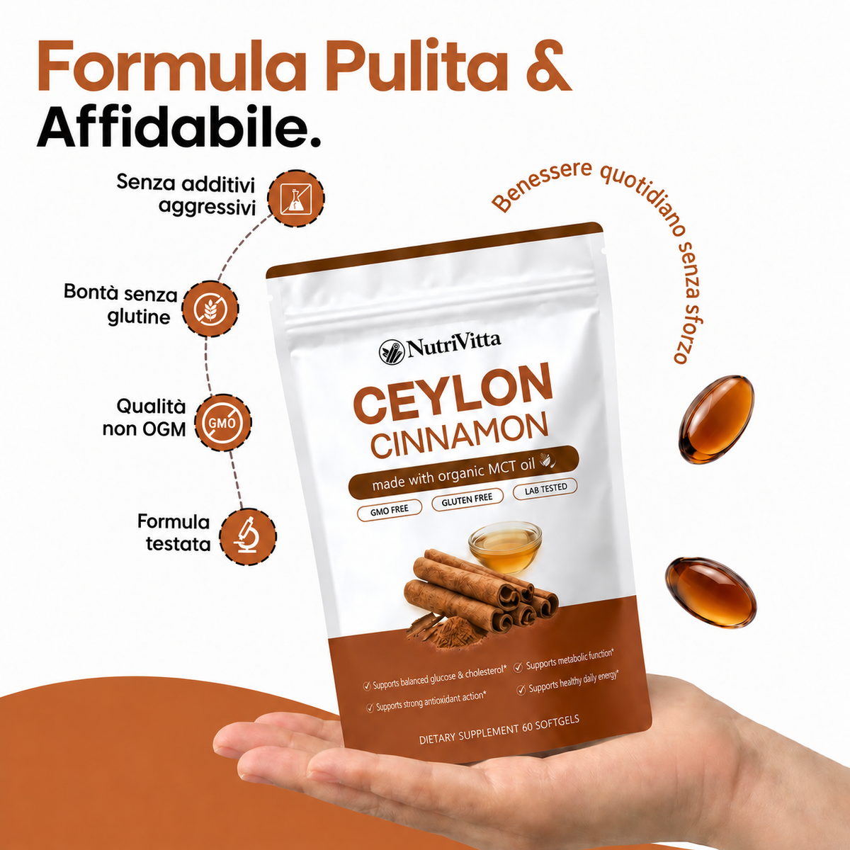 NutriVitta Cannella di Ceylon 7200 mg equivalente con olio MCT