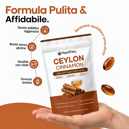 NutriVitta Cannella di Ceylon 7200 mg equivalente con olio MCT